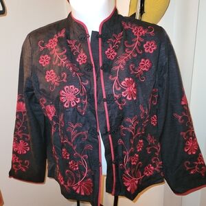 Dressbarn Black Blazer with Red Embroidery